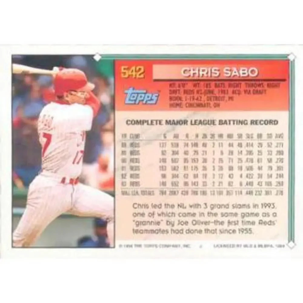 1994 Topps Chris Sabo # 542 Cincinnati Reds